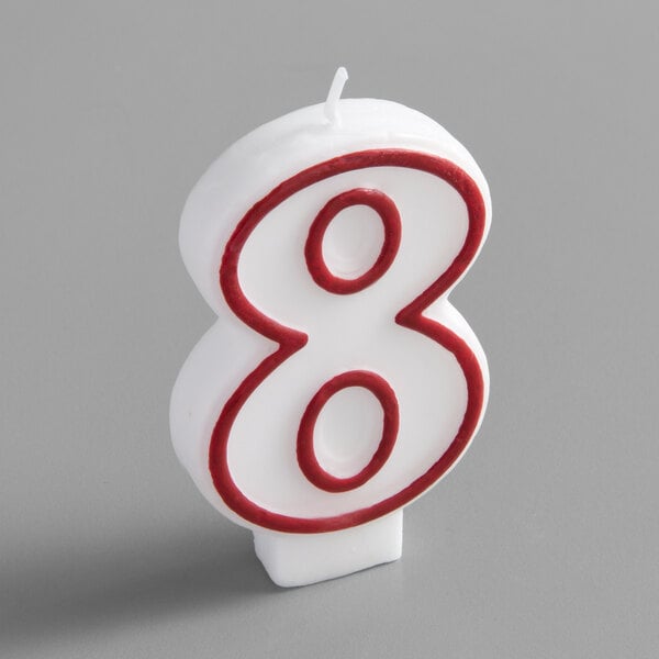 Creative Converting 3" Red-Outlined "8" Candle - 6/Case