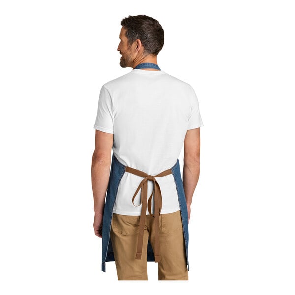 Port Authority A901 Light Denim Cotton Bib Apron with Brass Grommet