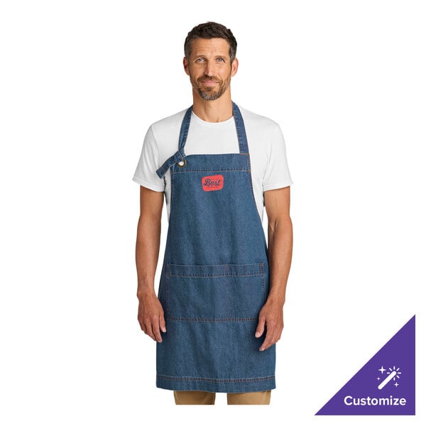 Port Authority A901 Customizable Light Denim Cotton Bib Apron with Brass Grommet