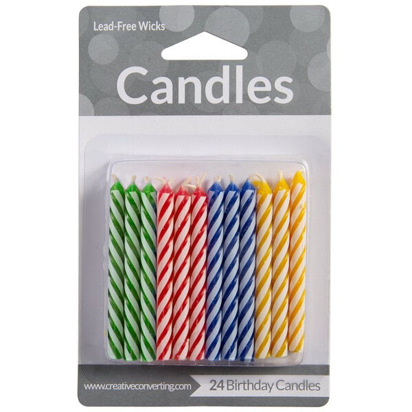 Creative Converting 2 1/2" 24-Count Assorted Primary Color Spiral Candles - 12/Case