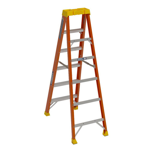 Werner 6100 Series 6' Type IA 5-Step Orange / Yellow Fiberglass Step Ladder 6106