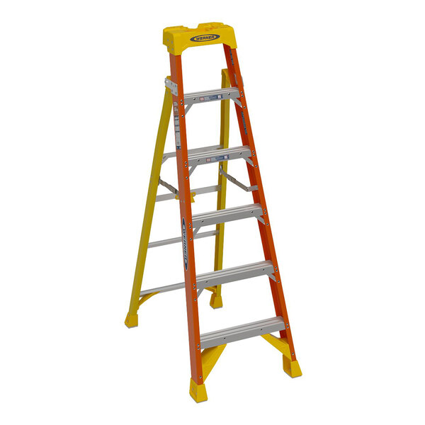 Werner L6200 Series 6' Orange / Yellow Type IA Fiberglass Leaning Ladder L6206
