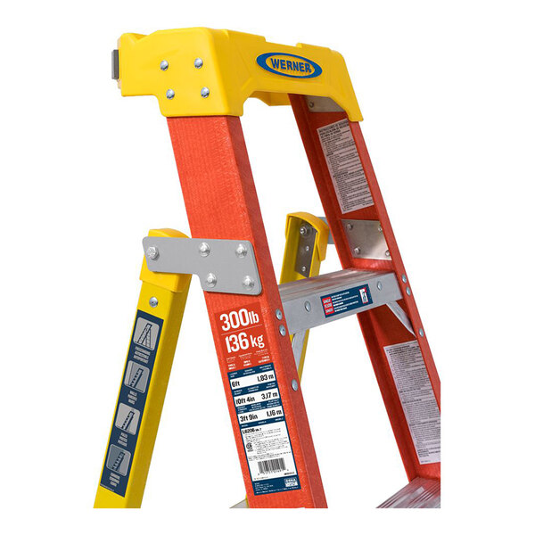 Werner L6200 Series 6' Orange / Yellow Type IA Fiberglass Leaning Ladder L6206