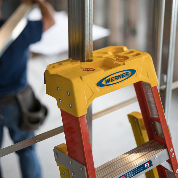 Werner L6200 Series 6' Orange / Yellow Type IA Fiberglass Leaning Ladder L6206