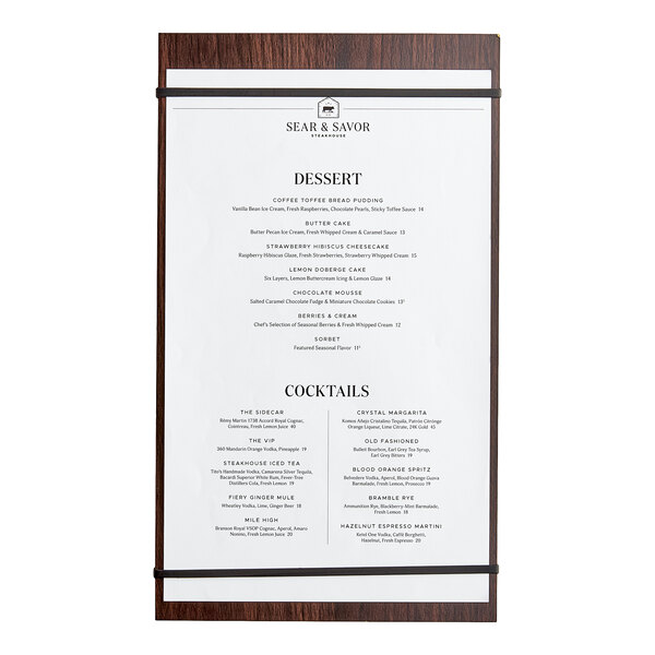 American Metalcraft 9" x 15 1/2" Espresso Wood Rubber Band Menu Holder - 24/Case
