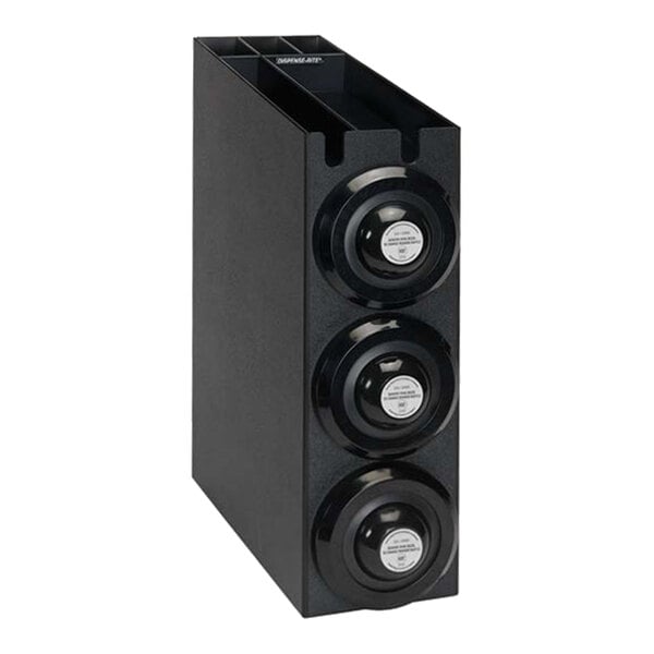 Dispense-Rite Black Polystyrene 3-Compartment Countertop Cup Dispensing Cabinet with Lid, Straw, and Condiment Organizer SLR-SL1-3BT