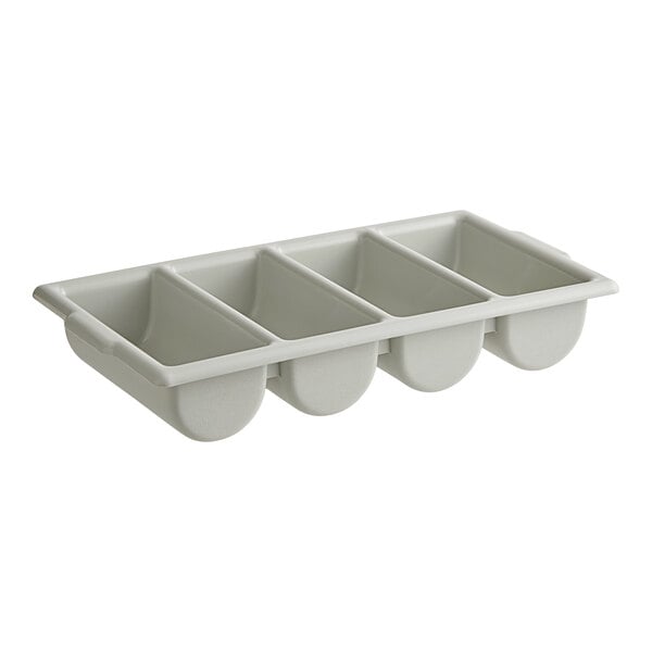 TableCraft Gray 4-Compartment Plastic Cutlery Box / Flatware Bin with Handles 1524G - 12/Case