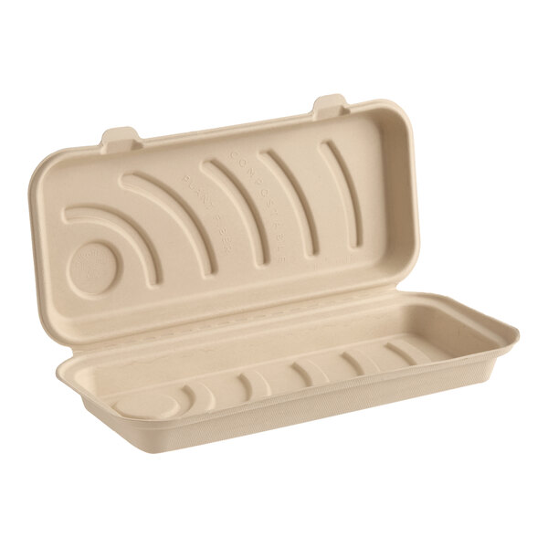 World Centric 13 11/16" x 6 5/8" x 2 11/16" Compostable Fiber Deep Dish Flatbread / Pizza Clamshell Container - 200/Case