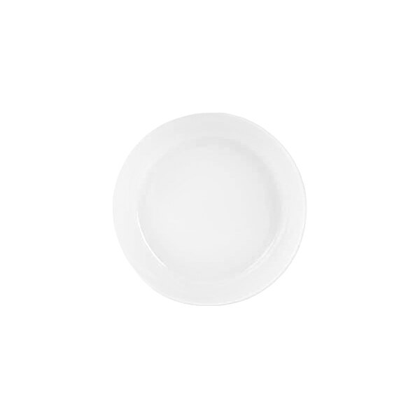 A plain white round bowl is shown from a top-down view against a white background.