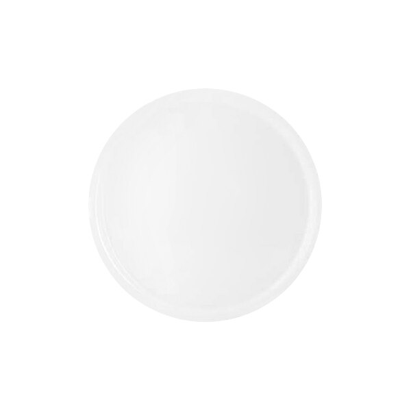 A plain, round, white plate viewed from above on a white background.