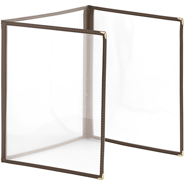 Choice 8 1/2" x 11" Brown 6-View Trifold Three Pocket Menu Cover - 12/Case