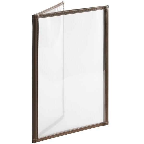 Choice 8 1/2" x 11" Brown 6-View Trifold Three Pocket Menu Cover - 12/Case