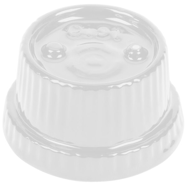 A white Tablecraft cast aluminum souffle bowl with ridges on a white background.