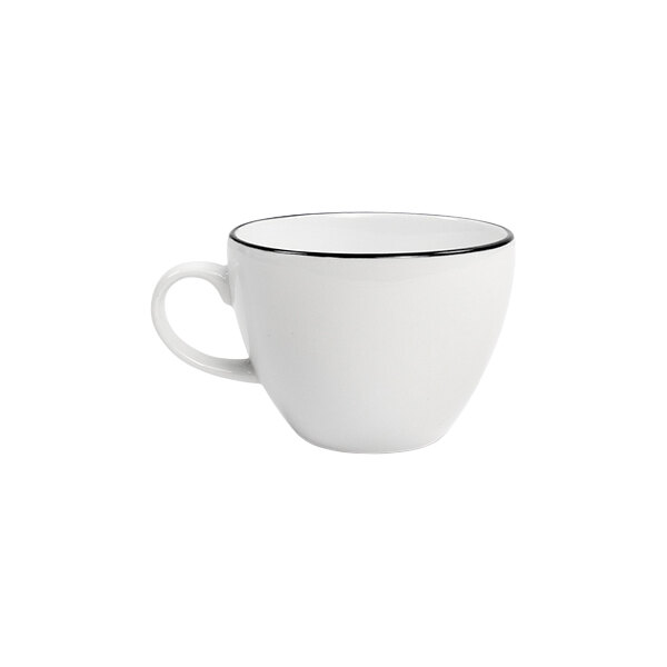 Chef & Sommelier Selene 8 oz. White / Ebony Rolled Edge China Tea Cup by Arc Cardinal - 24/Case