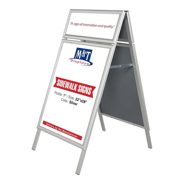 MT Displays 22" x 28" Silver Double-Sided A-Frame Sign Board with Header UAB2550N22X5000