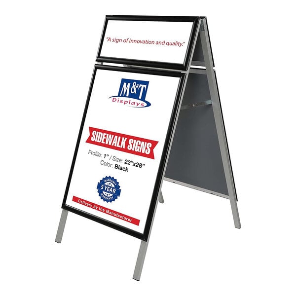 MT Displays 22" x 28" Black Double-Sided A-Frame Sign Board with Header UAB2550B22X5000