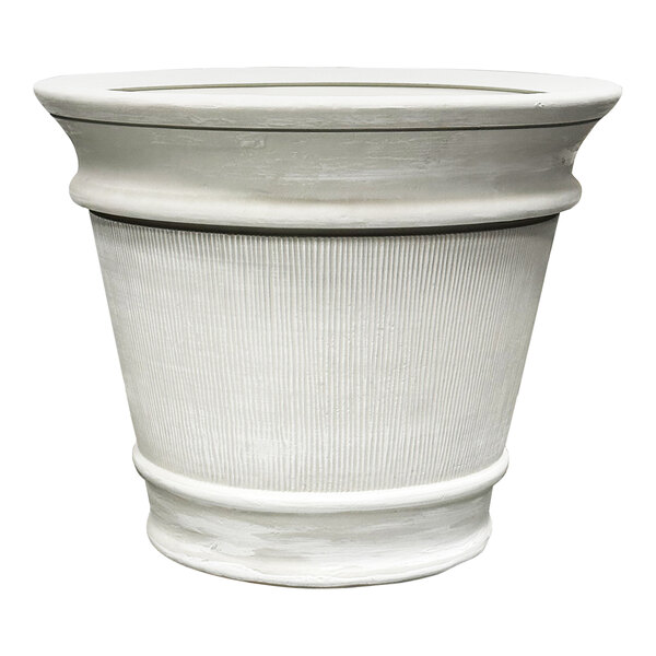Grossfillex Lima 20 3/8" x 16 3/4" Round Pietra White Resin Planter - 3/Pack