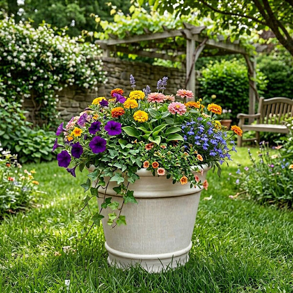 Grossfillex Lima 20 3/8" x 16 3/4" Round Pietra White Resin Planter - 3/Pack