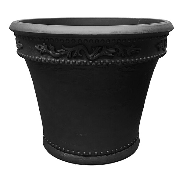 Grossfillex Monteverde 23" x 19 1/8" Round Pietra Black Resin Planter - 4/Pack