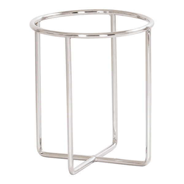 A round, chrome-colored metal wire frame with four vertical supports and a circular top.