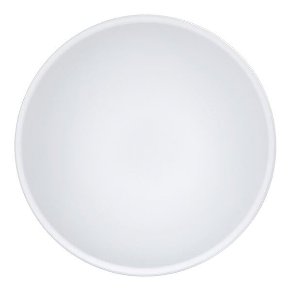 A top-down view of a plain white round bowl.