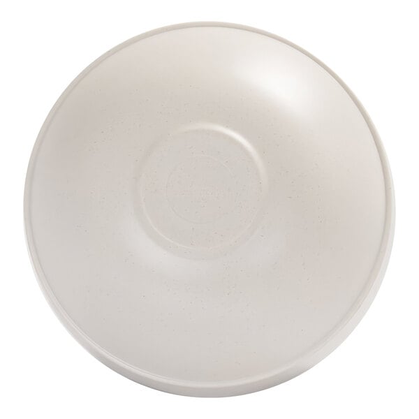 A round, ivory-colored bowl with a subtle speckled pattern, viewed from above.