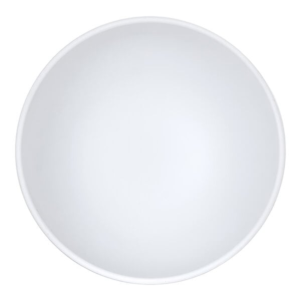 A top-down view of a plain white round bowl.
