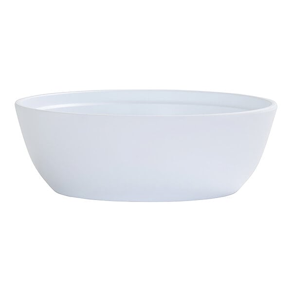 A plain white, round bowl with smooth sides and a slightly flared rim.