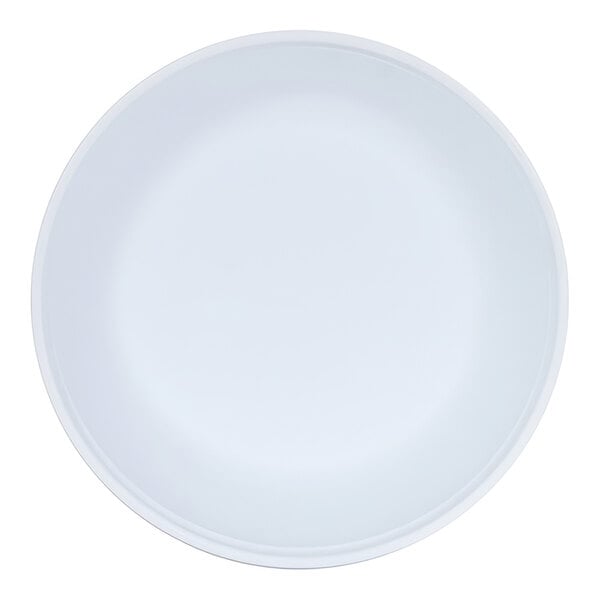 A plain, round, white bowl viewed from above.