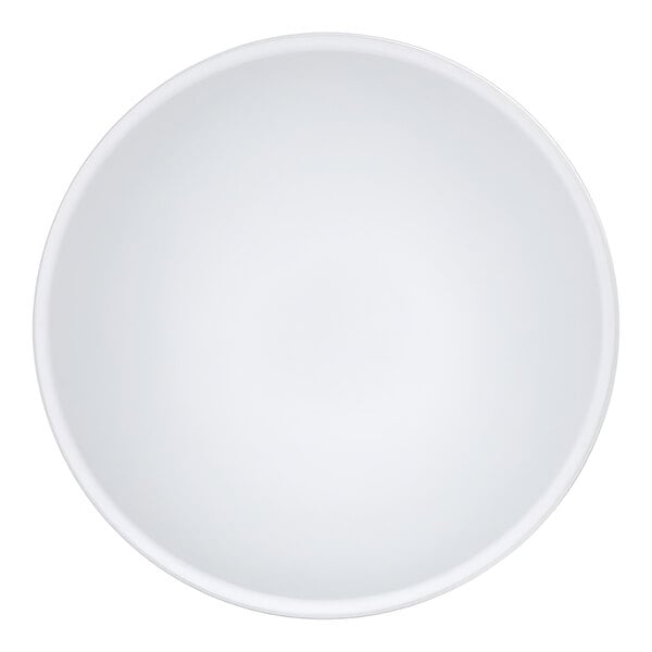 A top-down view of a plain white round bowl.