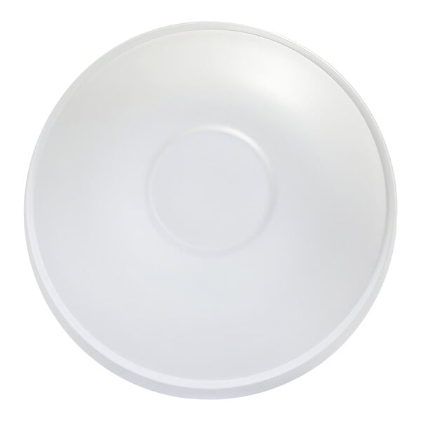 A white, round bowl with a smooth surface and a slightly raised circular base in the center.