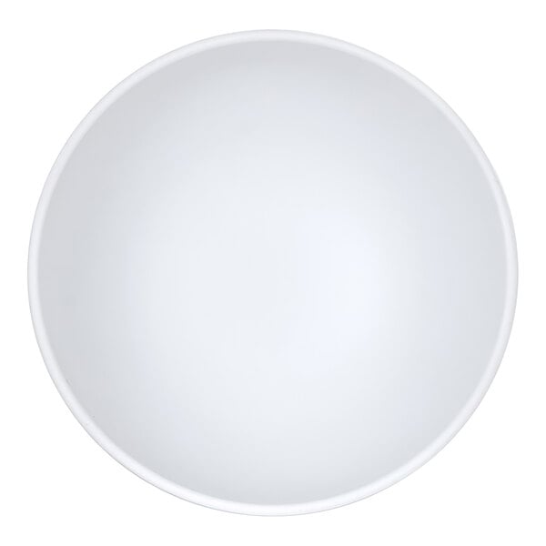 A top-down view of a plain white round bowl.