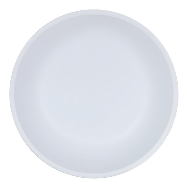 A plain, round, white bowl viewed from above.