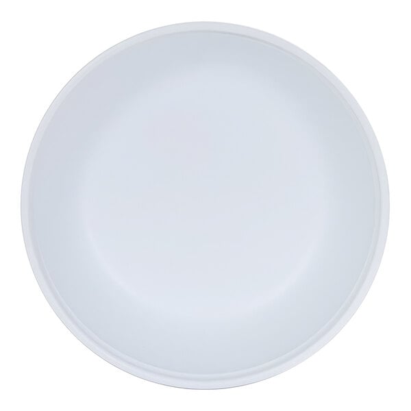 A plain, round, white bowl viewed from above.
