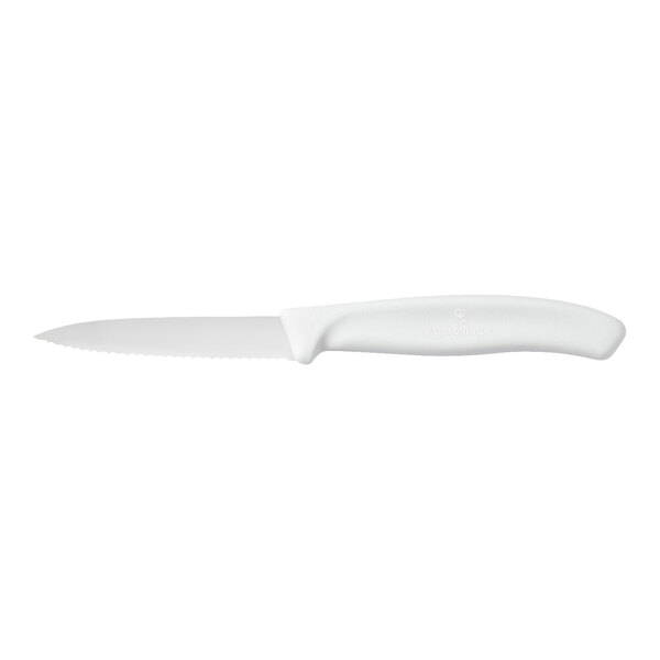 Victorinox Swiss Classic 3 1/4" Spear Point Serrated Paring Knife with White Handle 6.7637