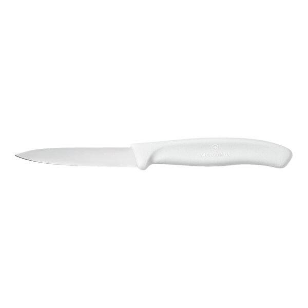 Victorinox Swiss Classic 3 1/4" Spear Point Smooth Edge Paring Knife with White Handle 6.7607