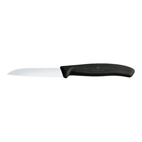 Victorinox Swiss Classic 3 1/8" Serrated Sheep's Foot Paring Knife with Black Handle 6.7433
