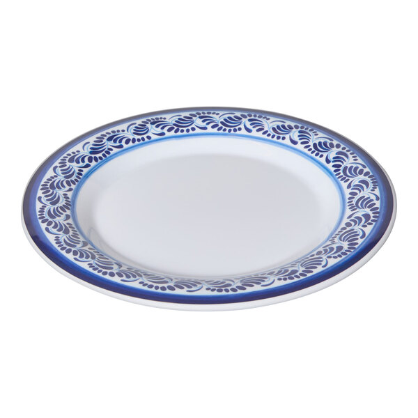 G.E.T. Diamond Esencia 10 1/2" Round White / Blue Melamine Plate - 12/Case