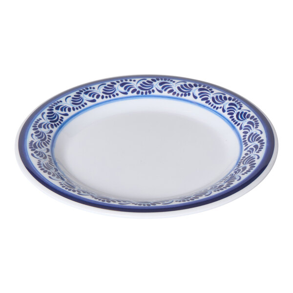 G.E.T. Diamond Esencia 7 1/2" Round White / Blue Melamine Plate - 48/Case