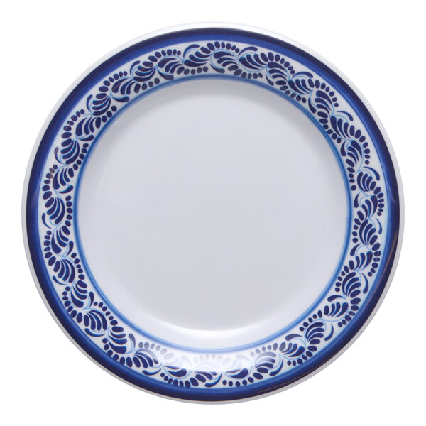 G.E.T. Diamond Esencia 7 1/2" Round White / Blue Melamine Plate - 48/Case