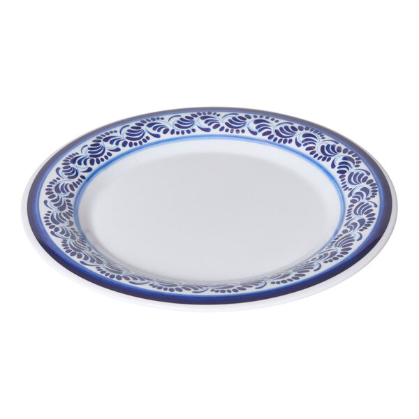 G.E.T. Diamond Esencia 9" Round White / Blue Melamine Plate - 24/Case