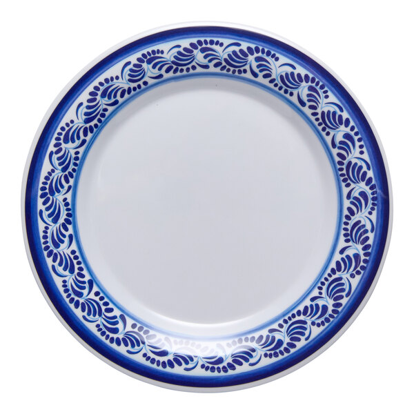 G.E.T. Diamond Esencia 9" Round White / Blue Melamine Plate - 24/Case