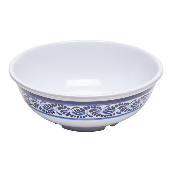 G.E.T. Diamond Esencia 24 oz. White / Blue Rimless Melamine Bowl - 24/Case
