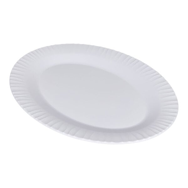 G.E.T. Riva Maris 15" x 11" Oval Matte White Melamine Platter with Textured Rim - 6/Case