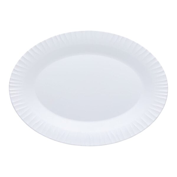 G.E.T. Riva Maris 15" x 11" Oval Matte White Melamine Platter with Textured Rim - 6/Case
