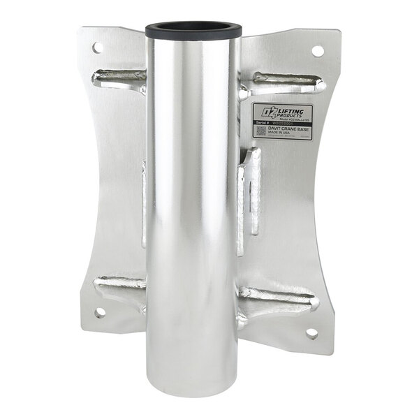 A metallic wall-mount base with a cylindrical tube in the center and four mounting holes at the corners.