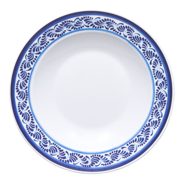 G.E.T. Diamond Esencia 24 oz. White / Blue Wide Rim Melamine Bowl - 12/Case
