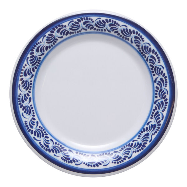 G.E.T. Diamond Esencia 6 1/2" Round White / Blue Melamine Plate - 48/Case