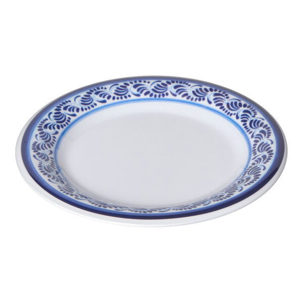 G.E.T. Diamond Esencia 6 1/2" Round White / Blue Melamine Plate - 48/Case