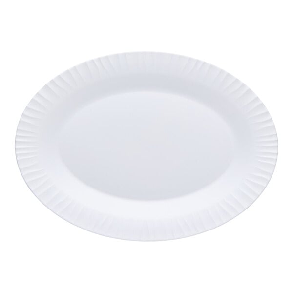G.E.T. Riva Maris 18" x 13" Oval Matte White Melamine Platter with Textured Rim - 3/Case